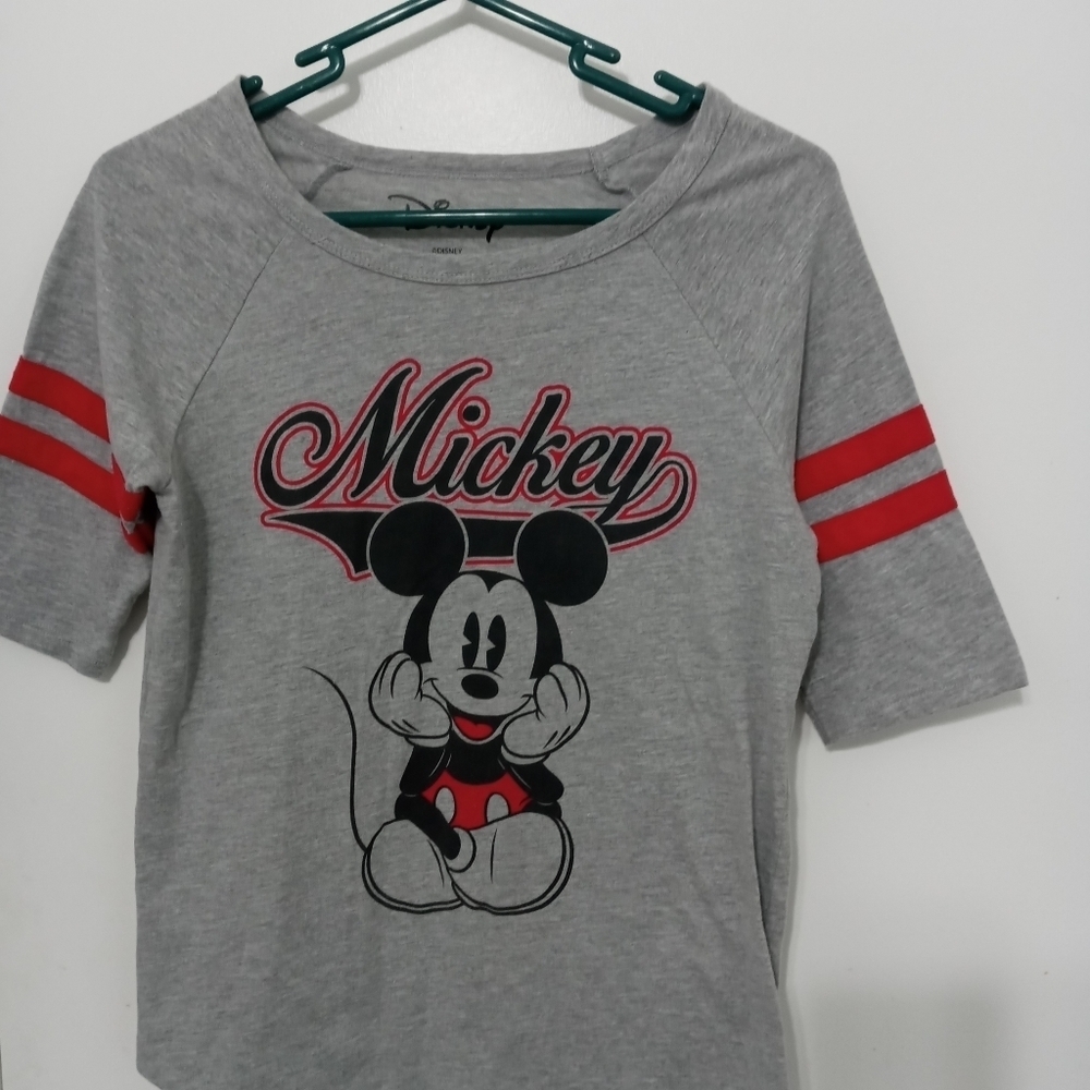Disney Retro Style Mickey Mouse Graphic T Shirt Short Striped Sleeves